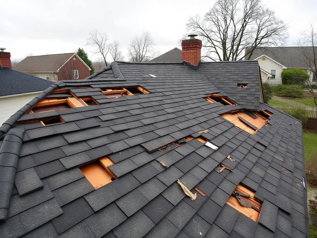 Storm damage roof rebuild — before